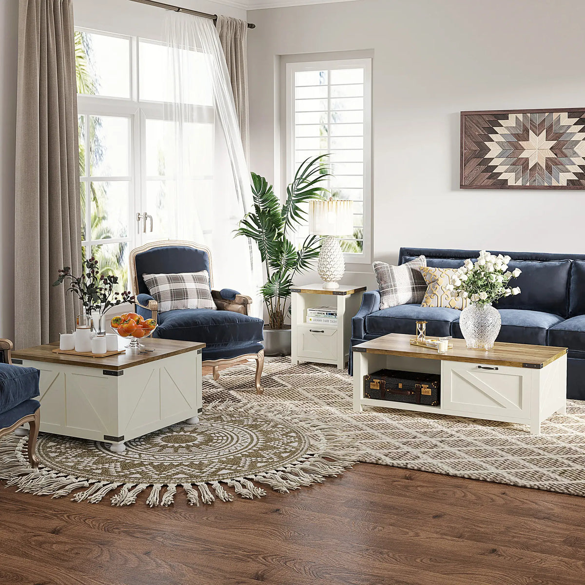 Farmhouse Coffee Table, Square Flip-Top, Hidden Storage, Antique White Coffee Tables at Gallery Canada