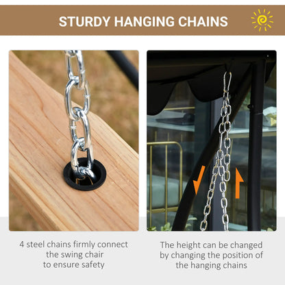 3 Seater Wood Patio Swing, Foldable Table, Cup Holders, Steel Chains, Natural Hanging Porch Swings at Gallery Canada