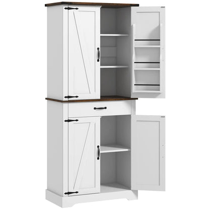 71" Tall Kitchen Cabinet, Farmhouse Pantry with Barn Doors, White Kitchen Pantry Cabinets White, Brown at Gallery Canada