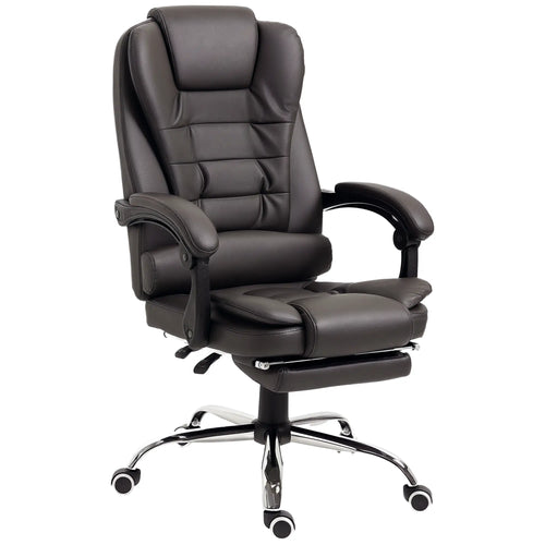 High Back Office Chair, PU Leather, Retractable Footrest, Padded Armrest, Coffee