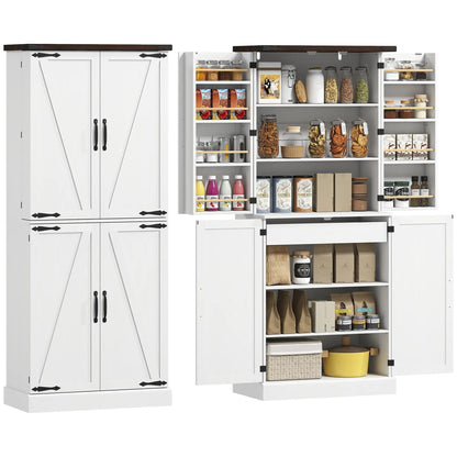 72" Tall Kitchen Pantry Cabinet, Farmhouse Storage Cabinet with 8 Door Racks and Adjustable Shelves, White Kitchen Pantry Cabinets at Gallery Canada