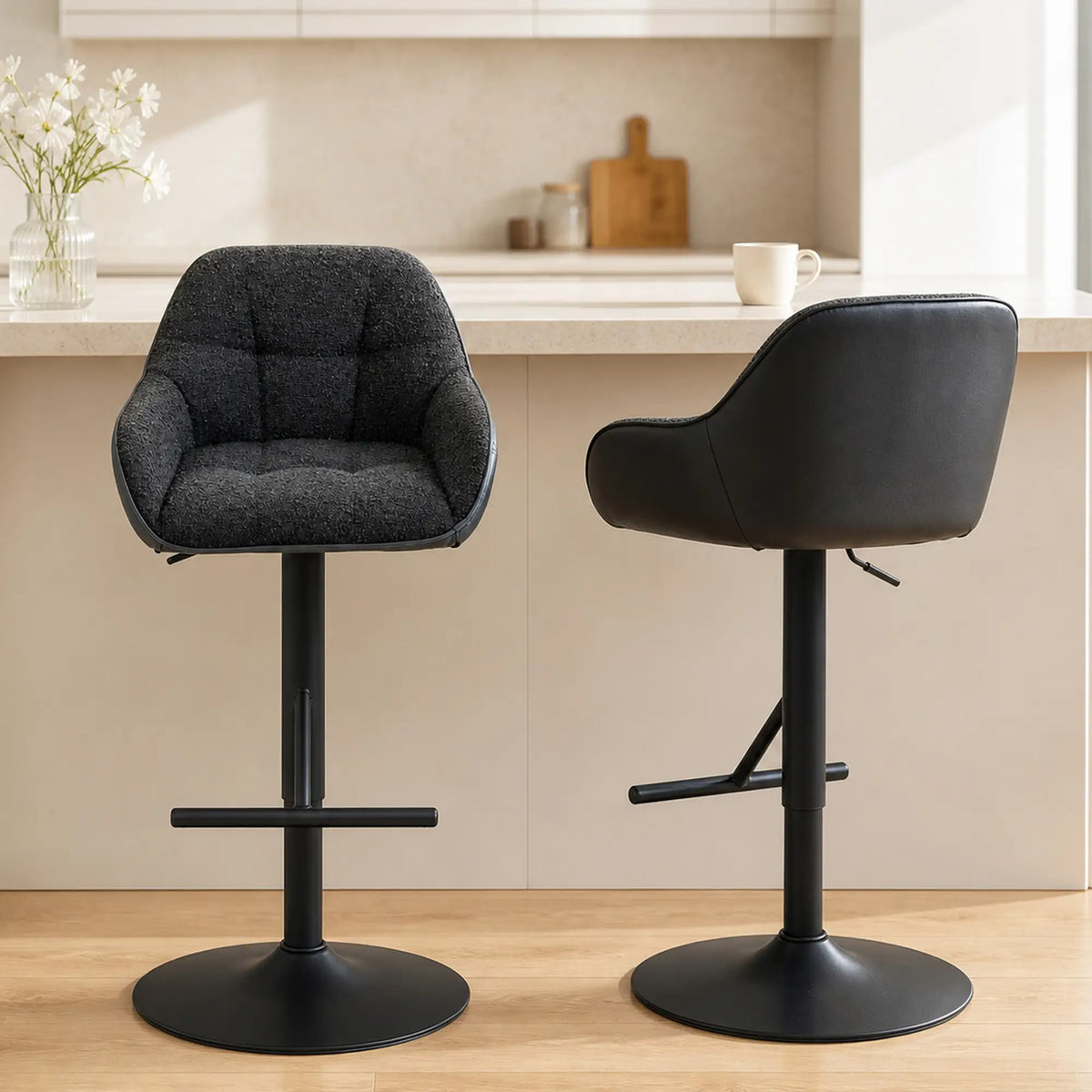 Swivel Counter Height Bar Stools Set of 2, Adjustable Height, Black Bar Stools at Gallery Canada