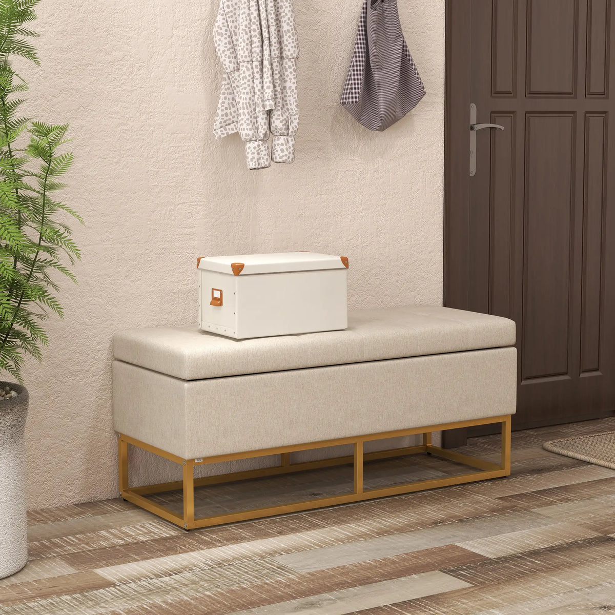 Linen Storage Ottoman Bench With Flip Top, Beige Storage Ottomans & Benches at Gallery Canada