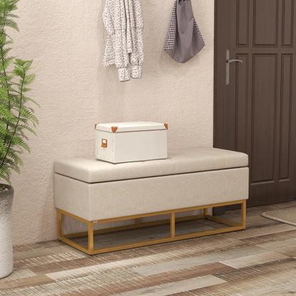 Linen Storage Ottoman Bench With Flip Top, Beige Storage Ottomans & Benches at Gallery Canada