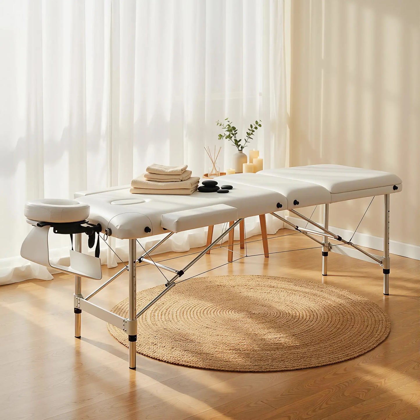 85" 3 Section Foldable Massage Table, Professional Salon Spa Facial Couch Bed, White Portable Massage Tables at Gallery Canada