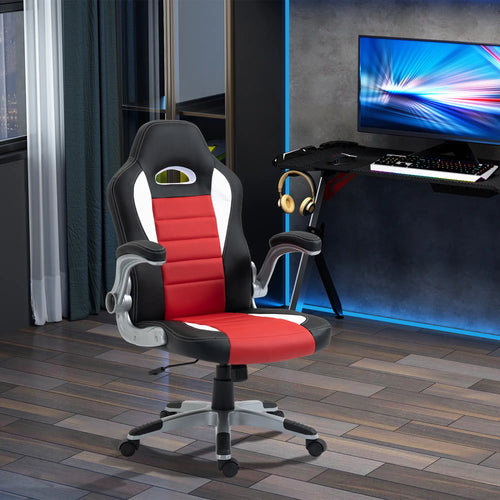 Racing Gaming Chair, PU Leather, Adjustable Height, Flip Up Armrest, Red