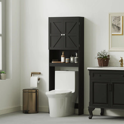 Over Toilet Cabinet, Bathroom Storage with Barn Doors, Open Shelf, Black Bathroom Cabinets at Gallery Canada