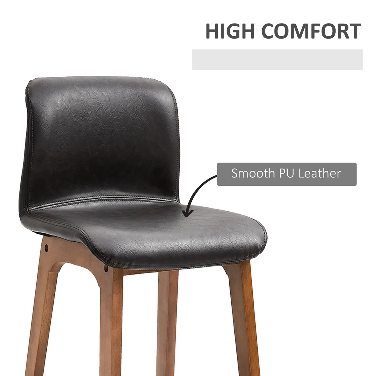 Modern Bar Stools Set of 2, Counter Height, PU Leather, Wooden Frame, Dark Brown Bar Stools at Gallery Canada