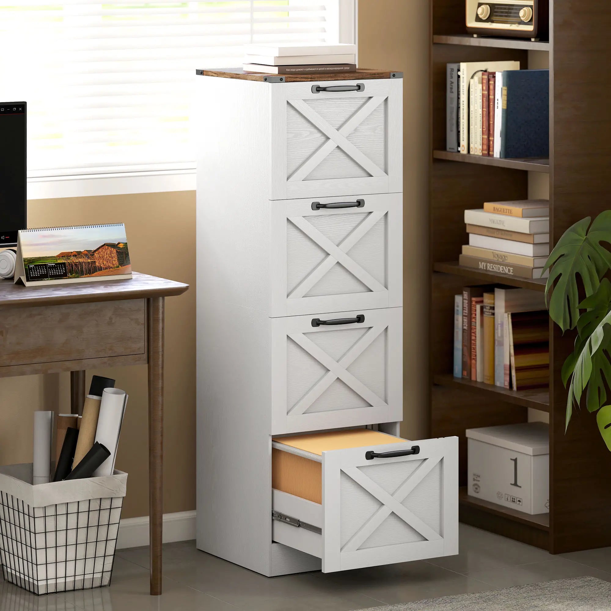 4 Drawer File Cabinet, Vertical Farmhouse Filing Cabinet, White Office Cabinets & Cupboards at Gallery Canada