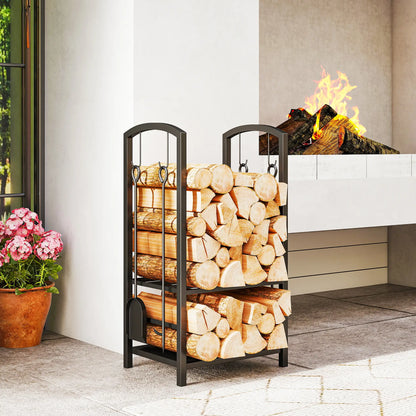 16" 2-Tier Firewood Log Rack, Storage Holder with Tools, Black Firewood Racks at Gallery Canada