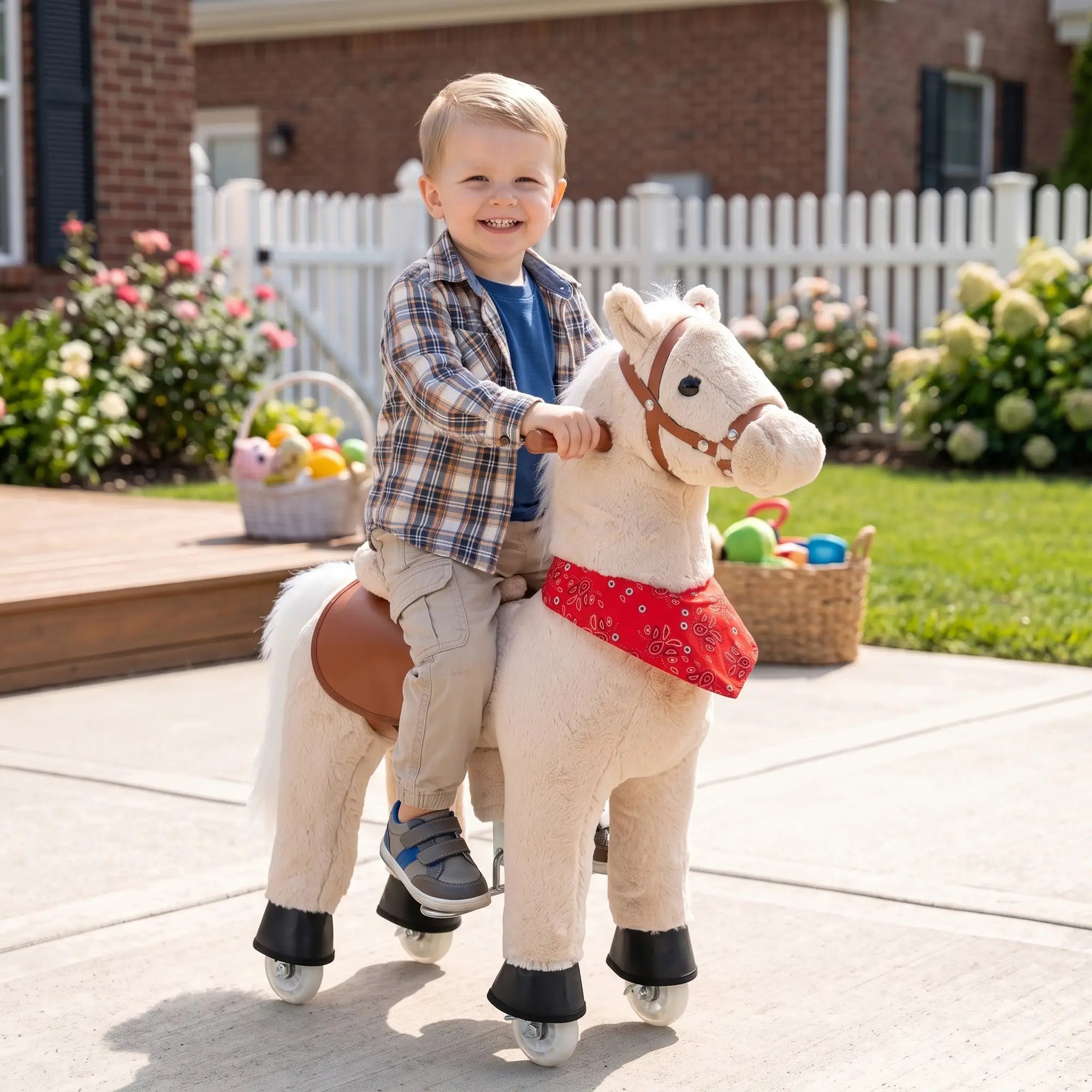 Kids Ride On Horse Toy, Plush Pony, Light Brown Rocking Horses at Gallery Canada