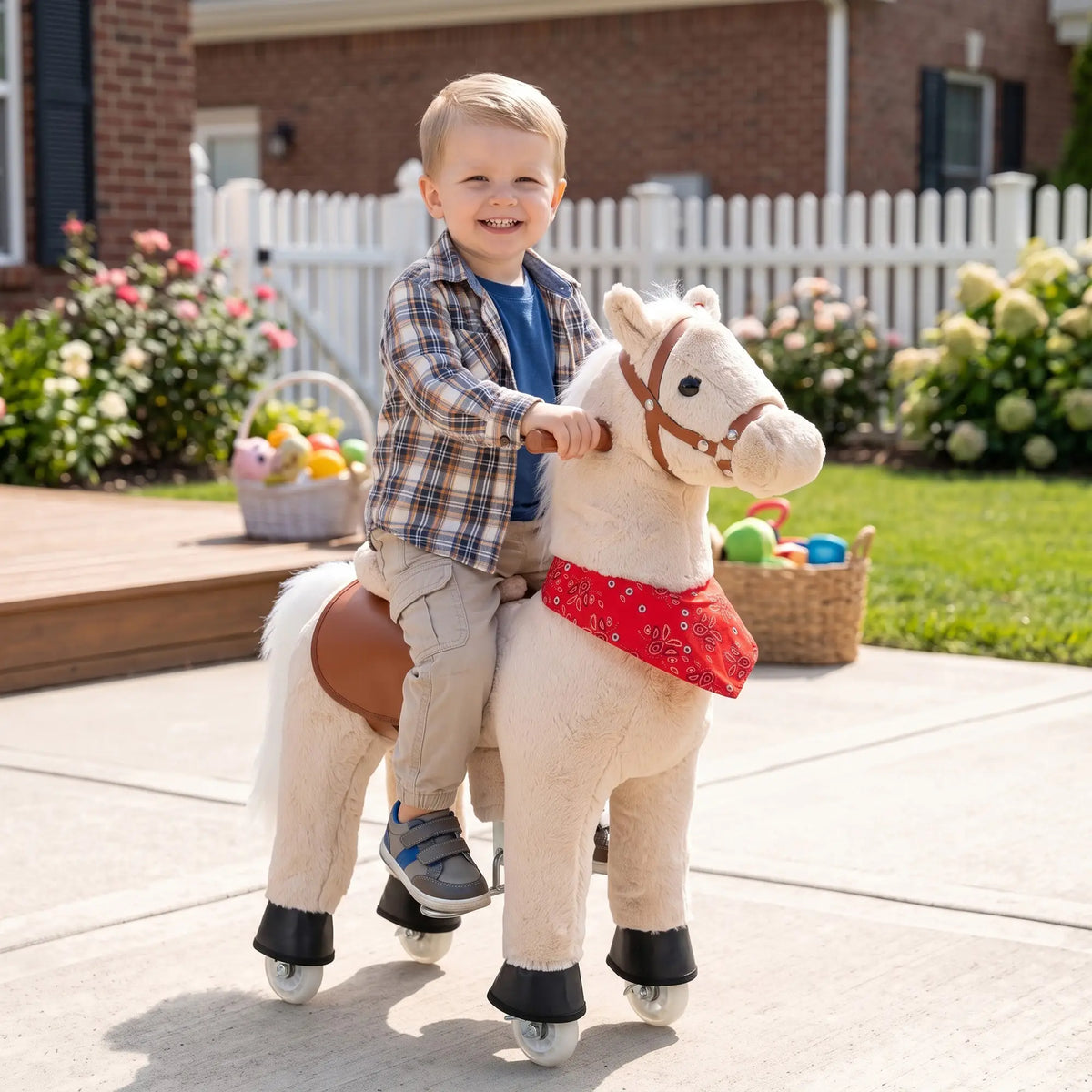 Kids Ride On Horse Toy, Plush Pony, Light Brown Rocking Horses at Gallery Canada