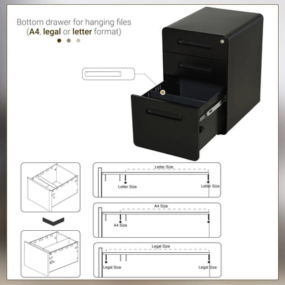 Lockable Steel File Cabinet on Wheels, Legal, A4, Letter Size Office Cabinets & Cupboards at Gallery Canada