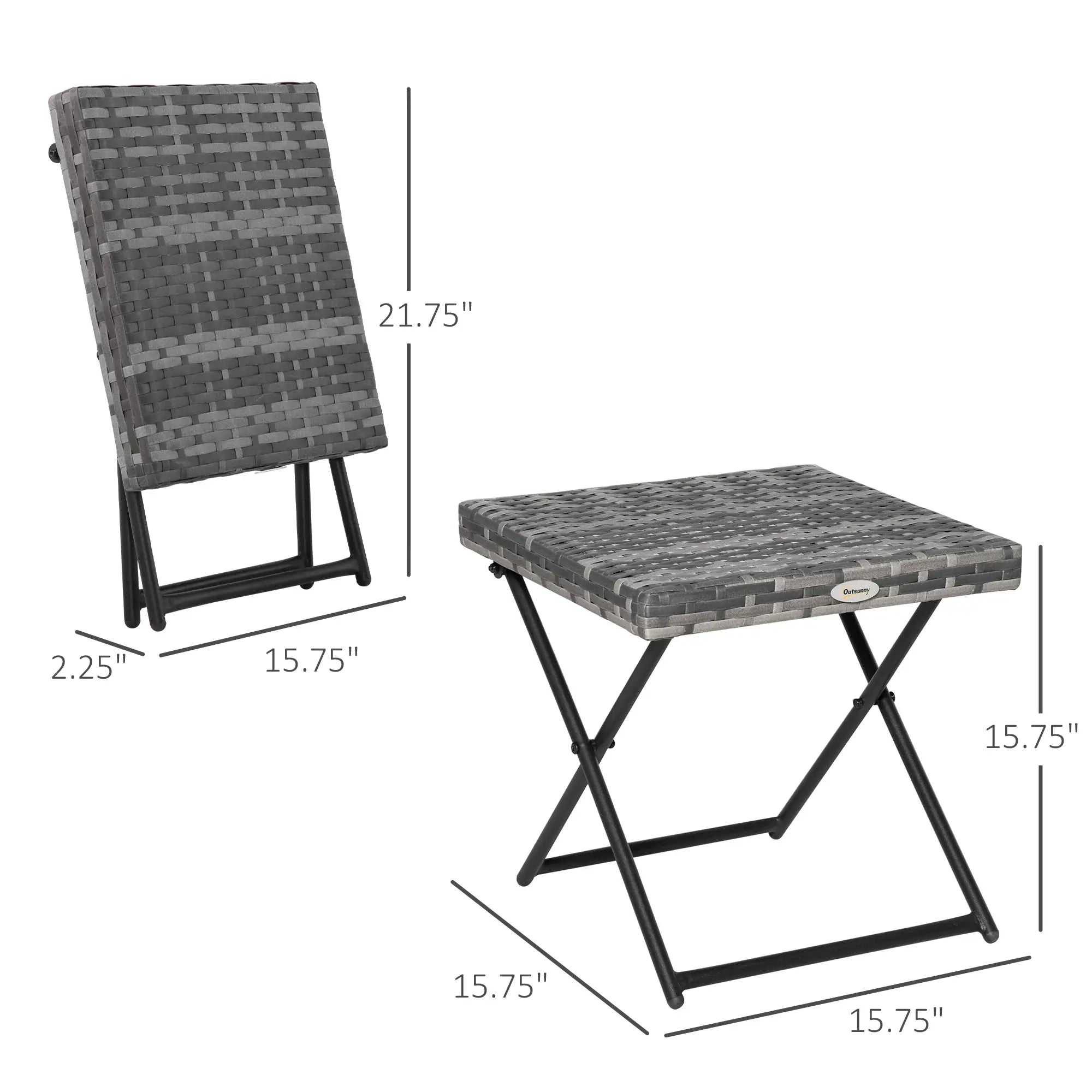 Rattan Coffee Table, Folding Outdoor Side Table, 15.75