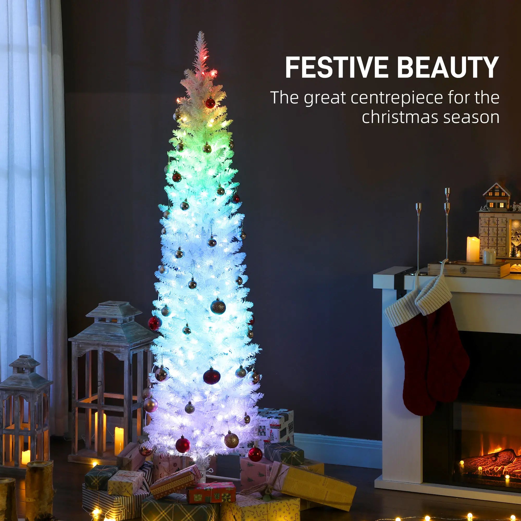 6ft Christmas Tree, Colorful DIY LEDs, Hinged Pencil, Remote, Timer, White Pencil Christmas Trees at Gallery Canada