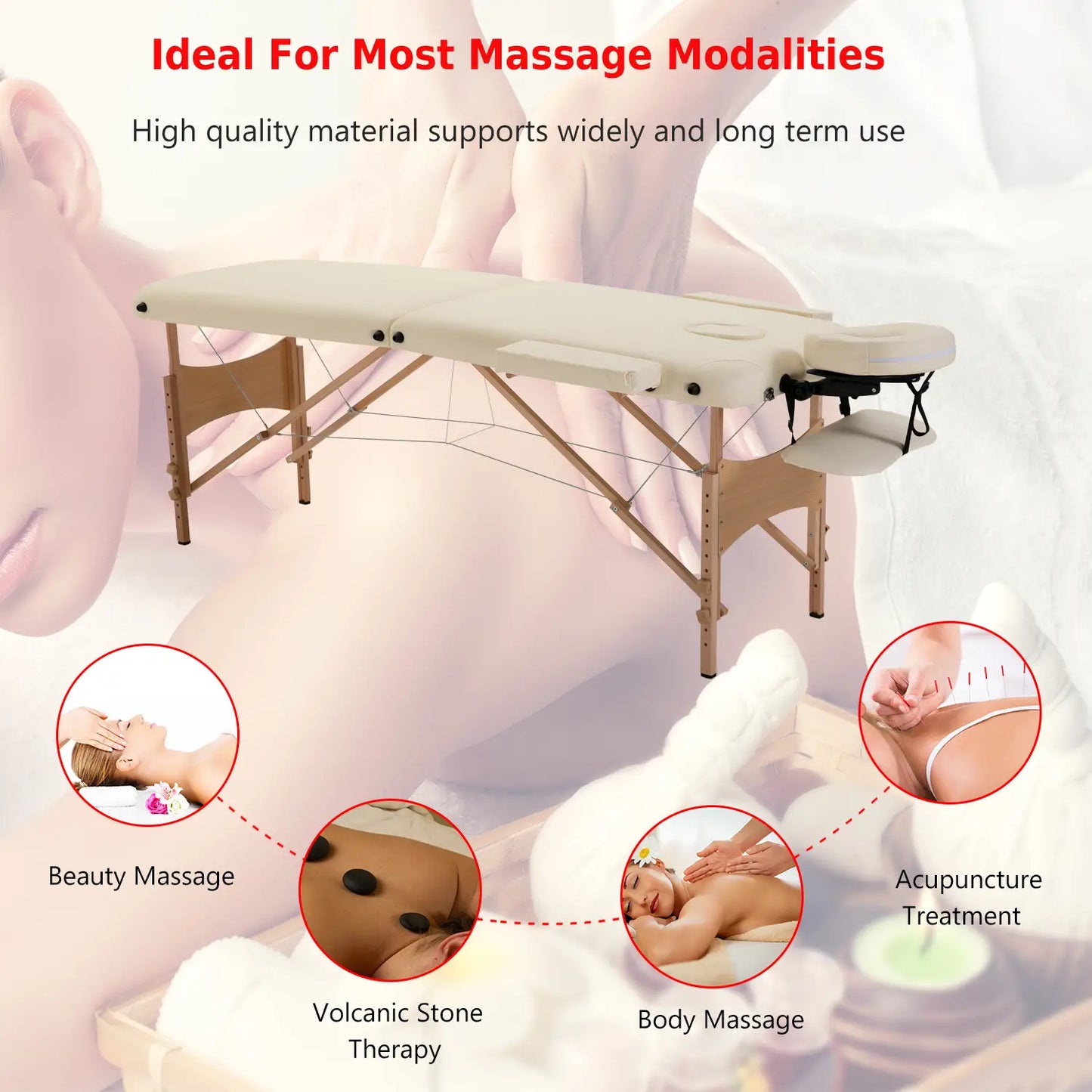 Height Adjustable Salon Spa Facial Couch, Folding Massage Table, Beige Portable Massage Tables at Gallery Canada