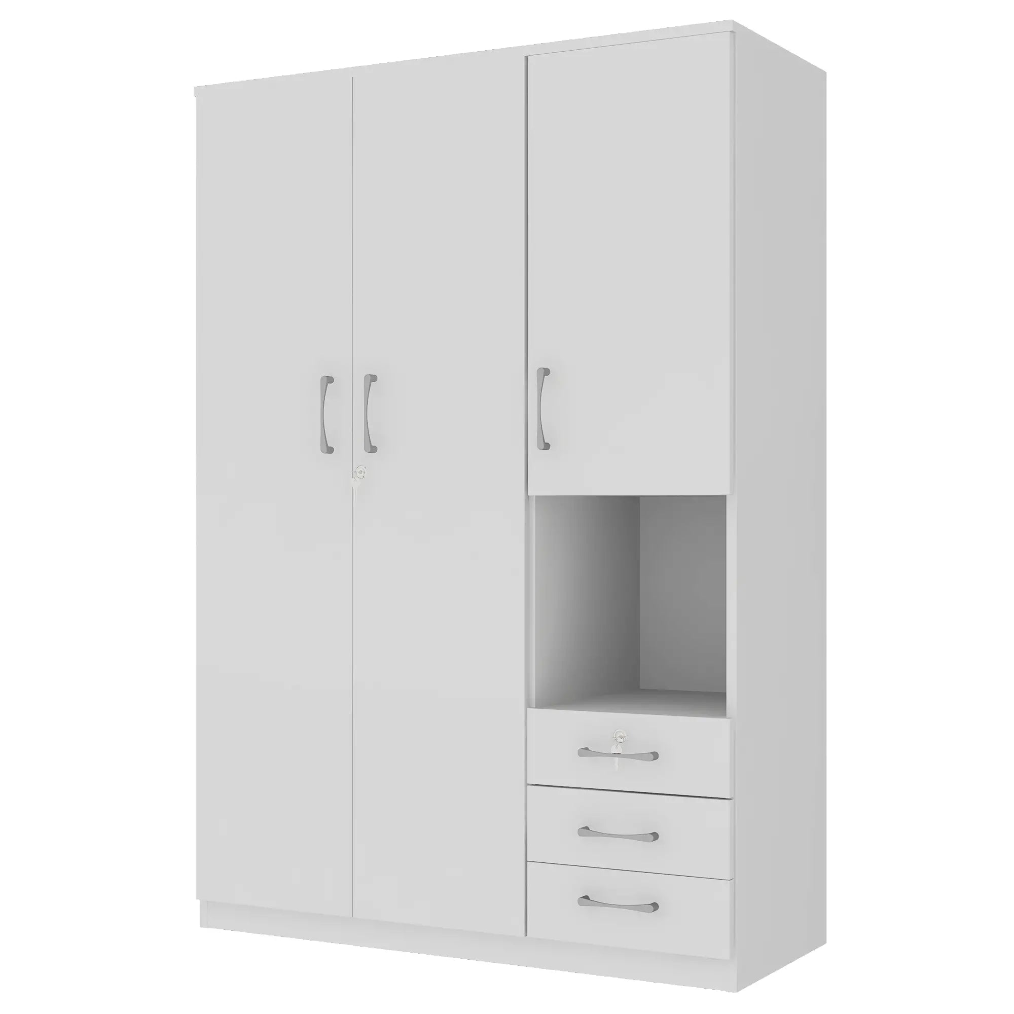 Wooden Wardrobe, Shelves, 3 Drawers, Hanging Rod, 47