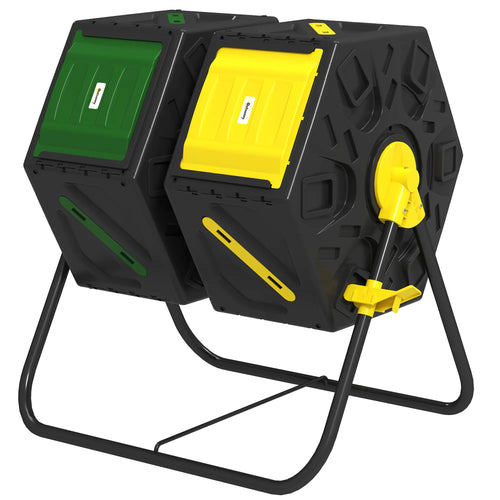 Rotating Composter, Dual Chamber, 34.5 Gallon, Yellow and Green
