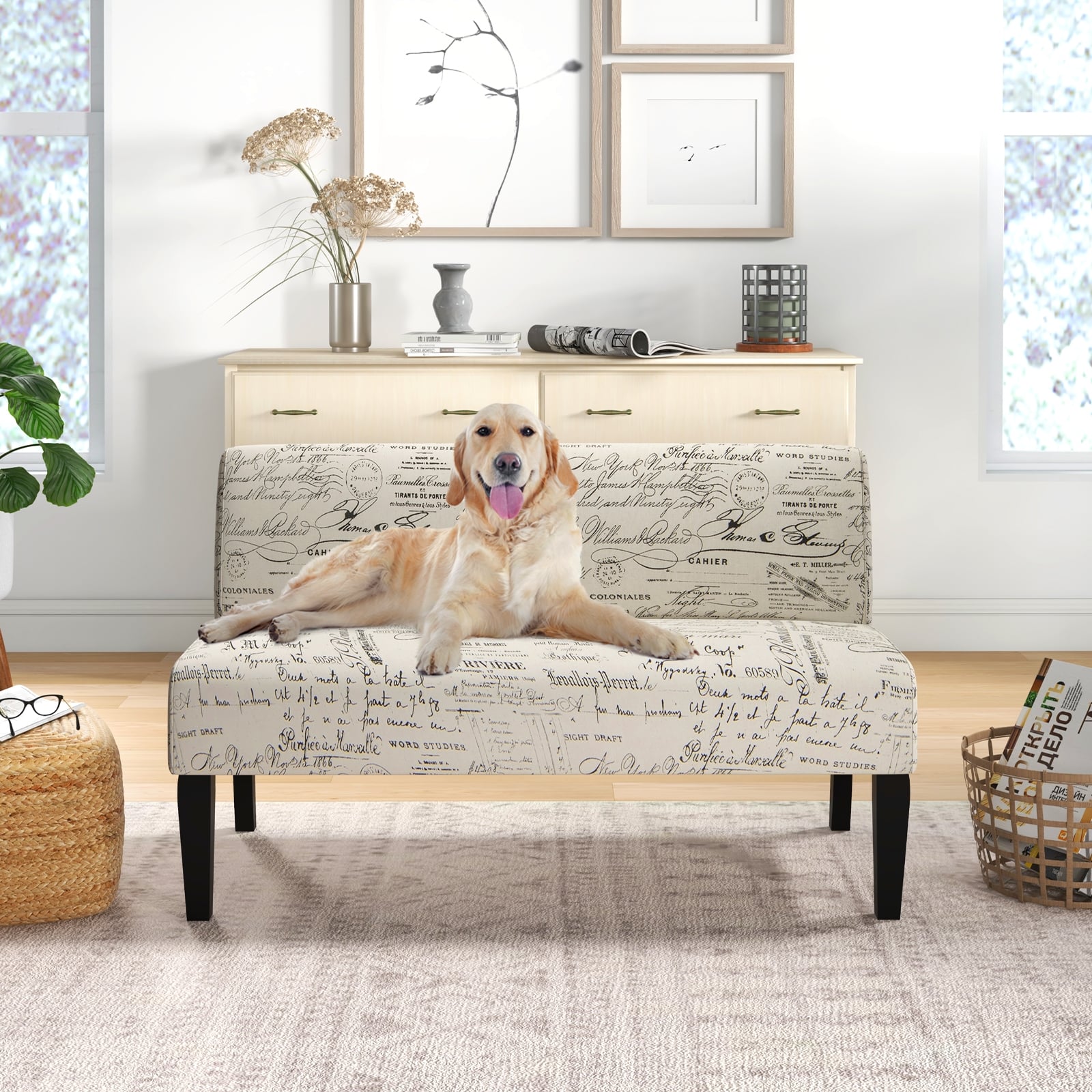 Wooden Leg Armless Loveseat Sofa, White Accent Chairs at Gallery Canada