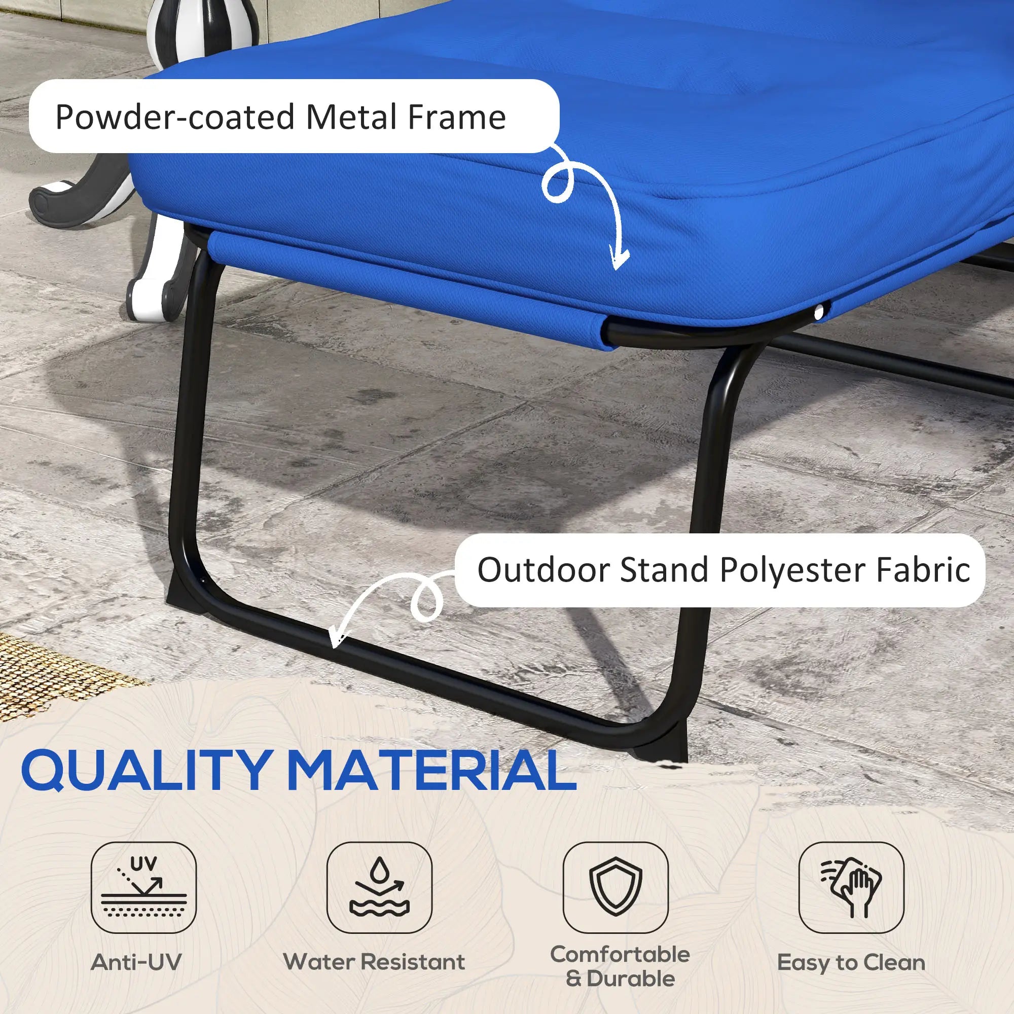 Outdoor Lounge Chair with Padded Cushion, Folding Reclining, Blue Lounger Chairs at Gallery Canada