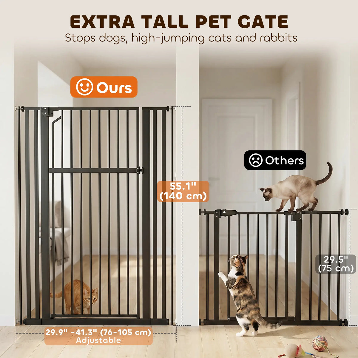 55" Extra Tall Pet Gate, 30-41" Wide, Adjustable, Pressure Mounted Pet Gates at Gallery Canada