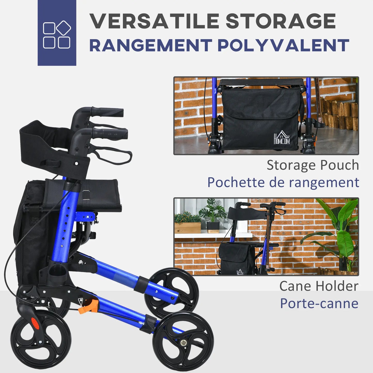 Senior Rollator with Seat, Back, Cane Holder, Adjustable Handle, Blue Knee Walker & Wheelchair Ramps at Gallery Canada