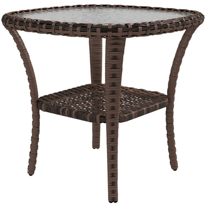 Outdoor Coffee Table With Storage Shelf, Wicker Side Table, Water-Ripple Glass Top, Mix Brown Patio Side Tables Mixed-Brown, Transparent at Gallery Canada