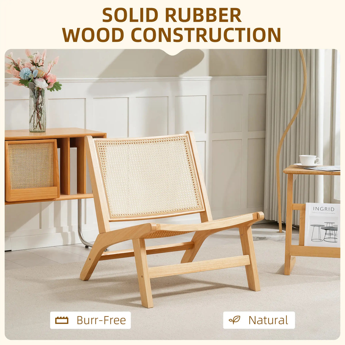 Rattan Accent Chair, Mid-Century Leisure, Rubber Wood Frame, Natural Accent Chairs at Gallery Canada