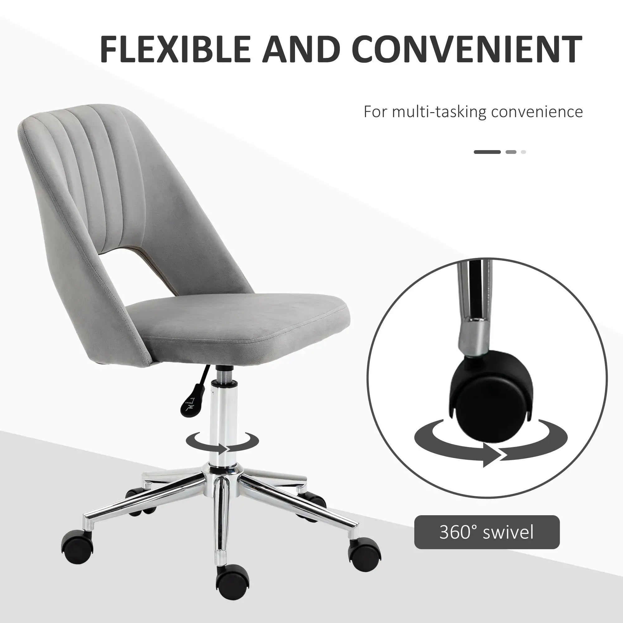 Velvet Swivel Office Chair, Scallop Back, Grey Task Chairs at Gallery Canada