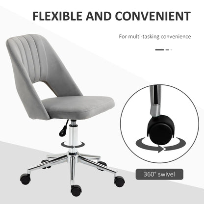Velvet Swivel Office Chair, Scallop Back, Grey Task Chairs at Gallery Canada