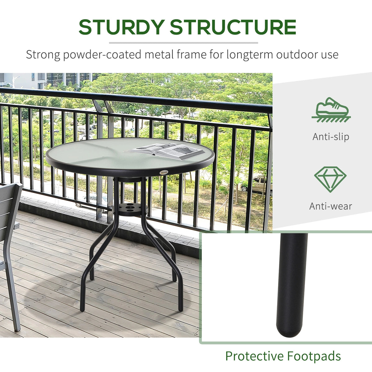 31.5" Round Outdoor Bistro Table, Tempered Glass Coffee Side Table Patio Side Tables at Gallery Canada