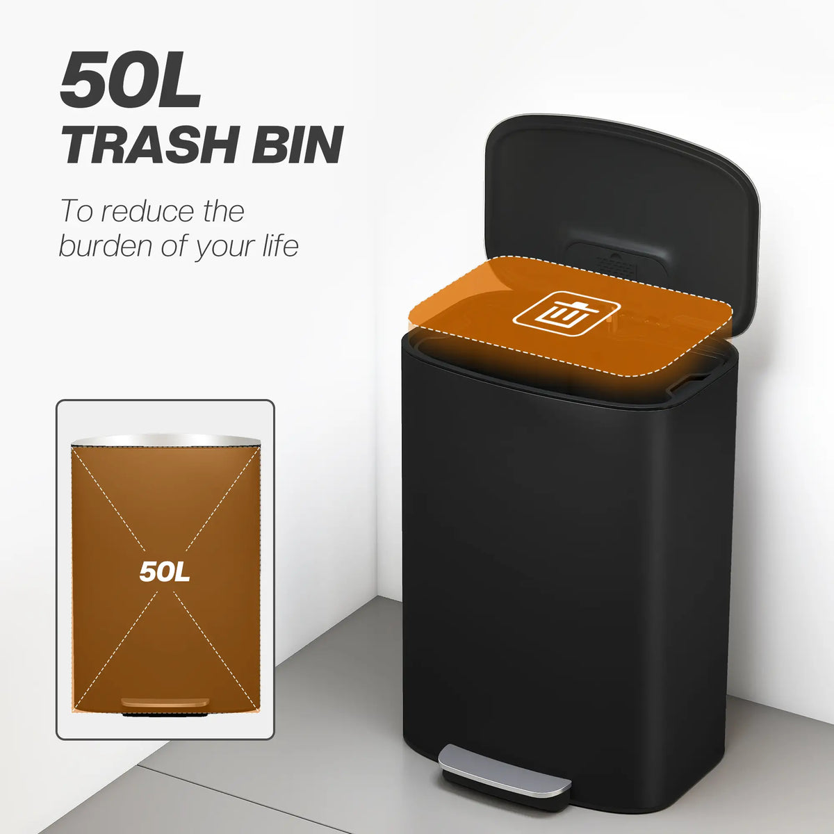 13.2 Gal Fingerprint-Proof Trash Can, Black Kitchen Trash Cans at Gallery Canada
