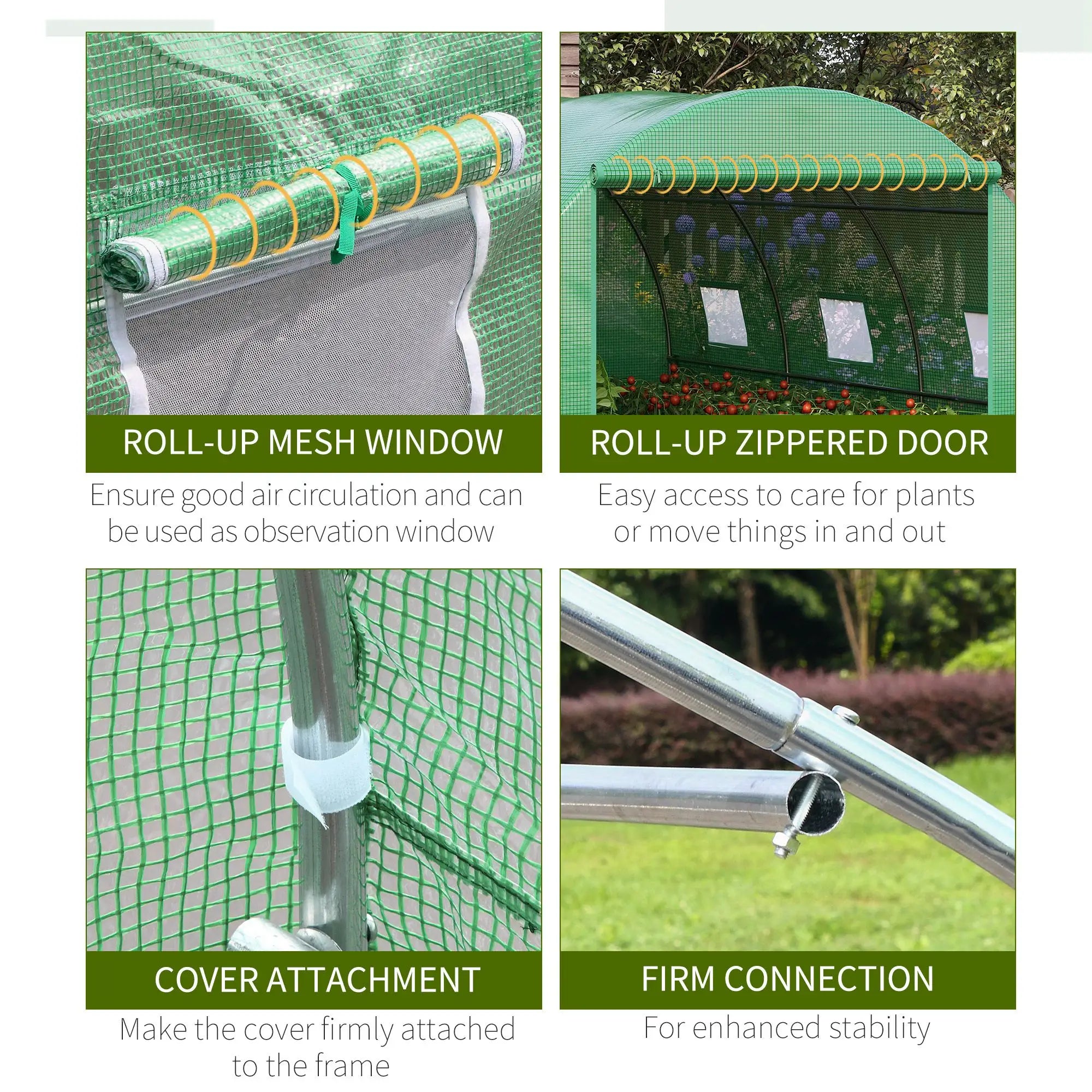 13' x 10' x 6.6' Walk-In Greenhouse, Garden Tunnel Tent, Zipped Door, 6 Mesh Windows, Green Tunnel Greenhouses at Gallery Canada