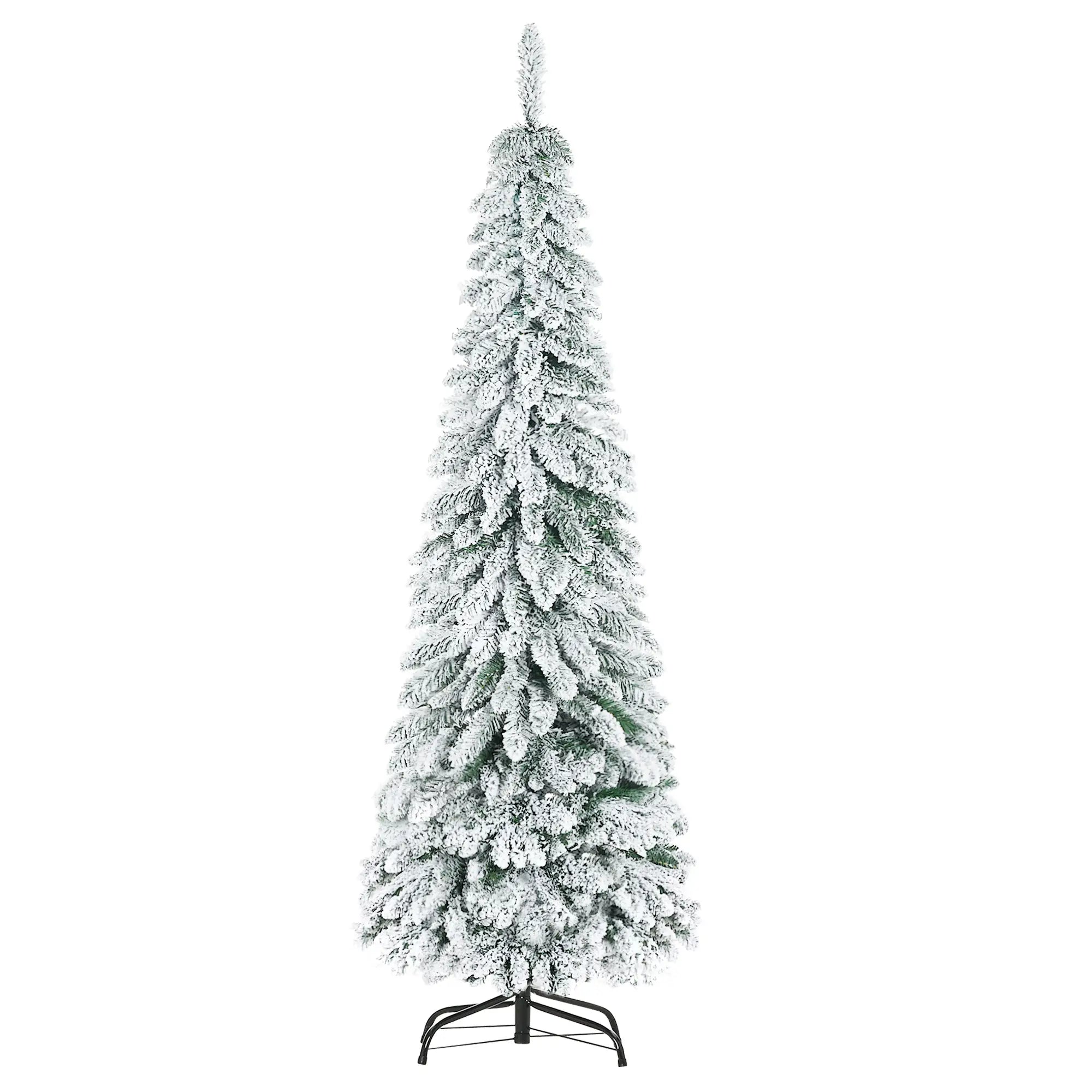 6' Artificial Slim Flocked Christmas Tree, Snow Frosted Branches, Steel Base Artificial Christmas Trees at Gallery Canada