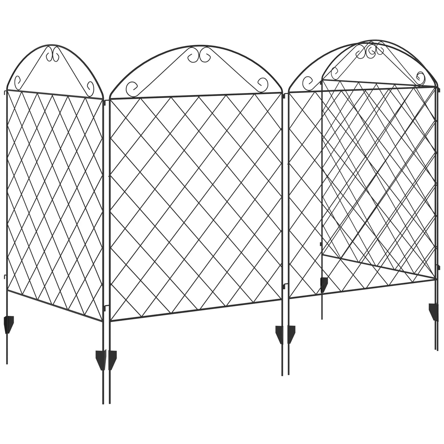 Outdoor Metal Garden Fence Panels, Animal Barrier, 4 Pack, Curved Scrollworks Garden Fences Black at Gallery Canada