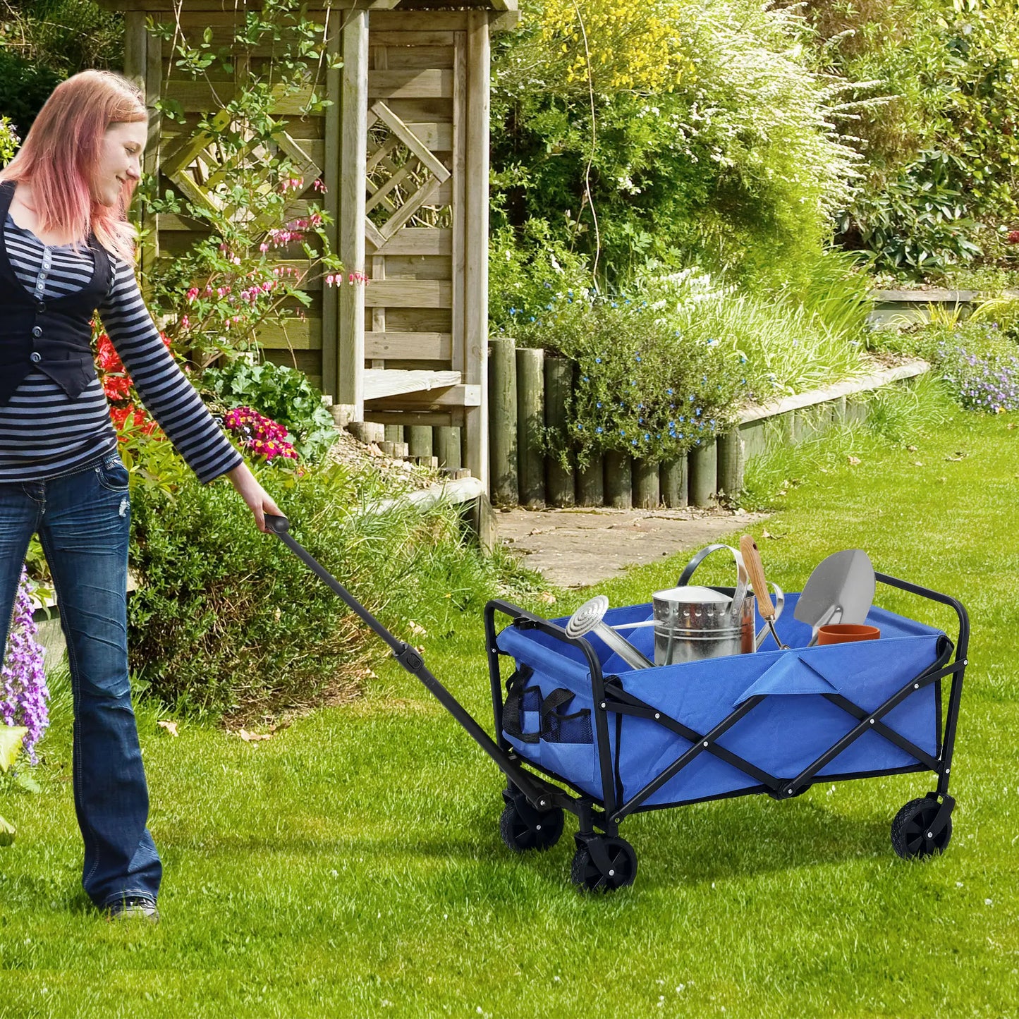 Heavy Duty Collapsible Folding Garden Cart, Universal Wheels, Blue Bike Cargo Trailers at Gallery Canada