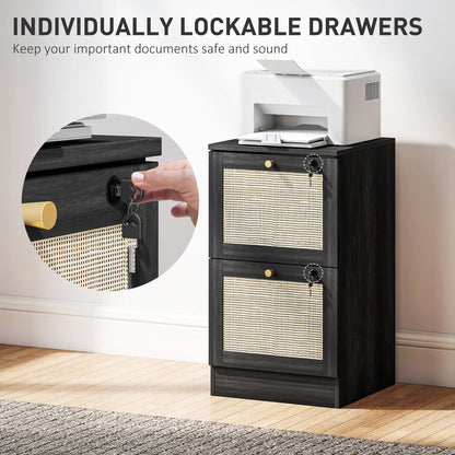 2 Drawer Filing Cabinet with Lock, Boho Style, A4 Letter Size, Black Office Cabinets & Cupboards at Gallery Canada