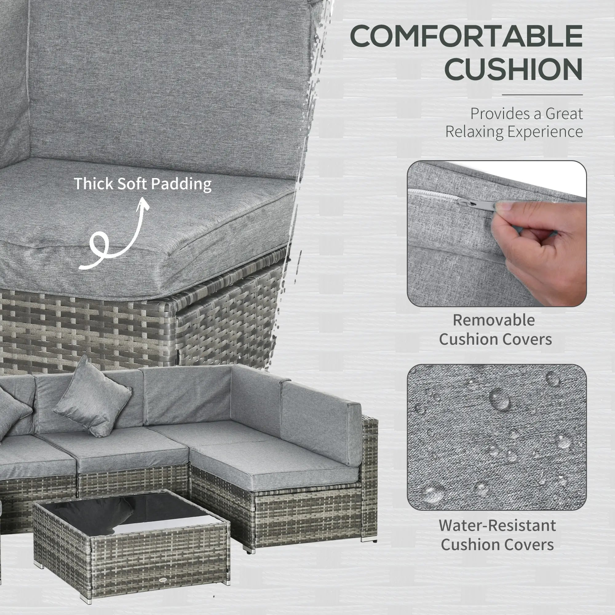 7 Pc Garden Wicker Sectional Set, Tea Table, Patio Rattan Sofa, Light Grey Patio Furniture Sets at Gallery Canada