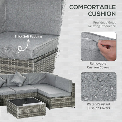 7 Pc Garden Wicker Sectional Set, Tea Table, Patio Rattan Sofa, Light Grey Patio Furniture Sets at Gallery Canada