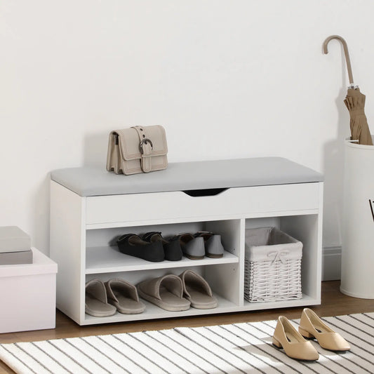 Shoe Bench Entryway Storage Rack, Padded Cushion, White Storage Ottomans & Benches White and Grey at Gallery Canada