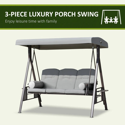 3-Person Steel Canopy Swing, Cushioned Seat, Light Grey Patio Swings with Stand at Gallery Canada