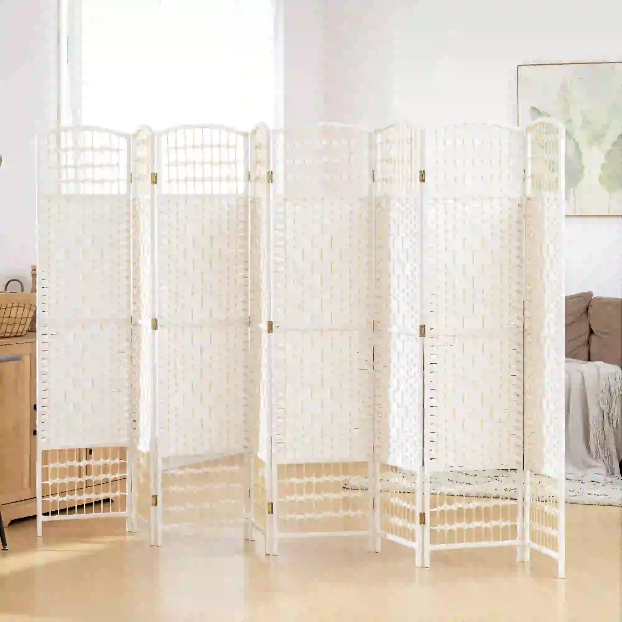 8 Panel Folding Room Divider, Portable Privacy Screen, White Room Dividers at Gallery Canada