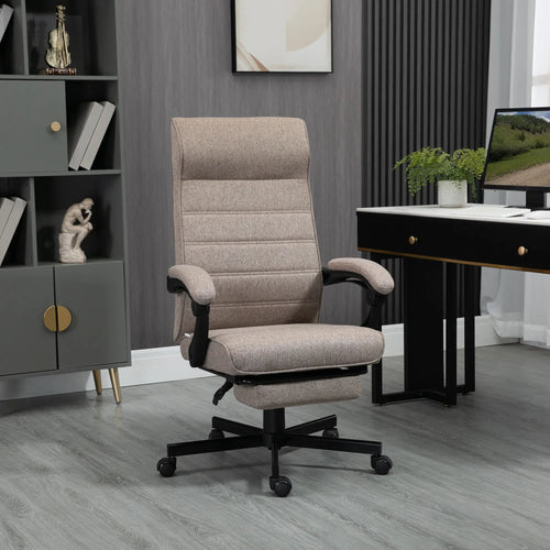 High Back Office Chair, Swivel Recliner, Adjustable Height, Footrest, Padded Armrest, Brown