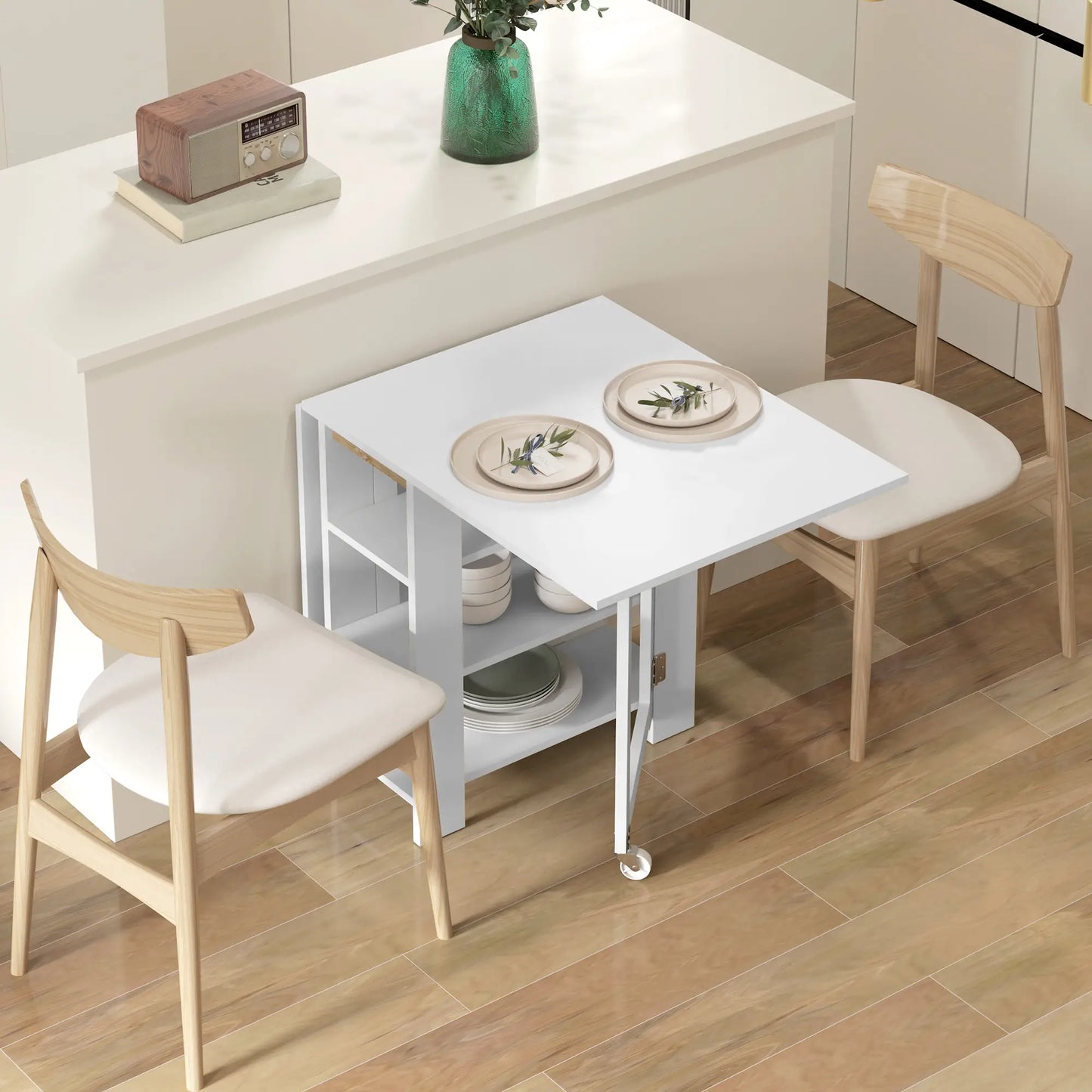 Folding Dining Table with Storage, Drop Leaf Kitchen Table for Small Spaces, White Bar Tables & Dining Tables at Gallery Canada