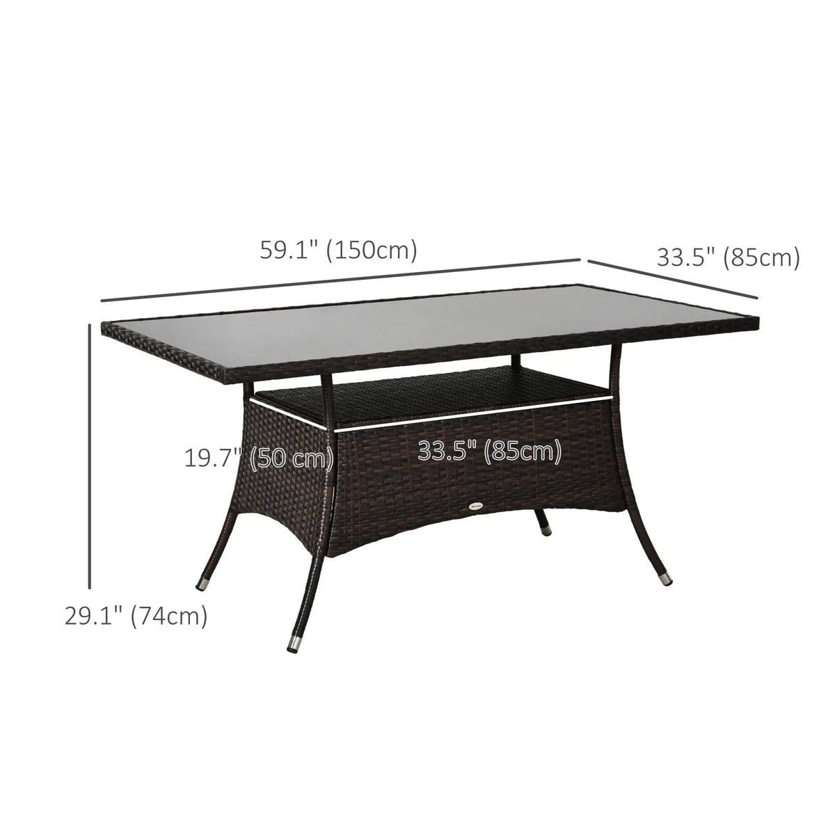 Patio Rattan Dining Table With Glass Top, 59x34x29, Brown Patio Dinning Tables at Gallery Canada