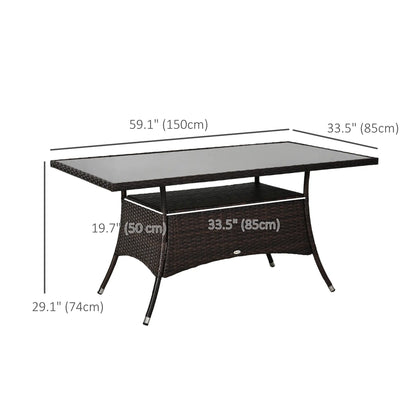 Patio Rattan Dining Table With Glass Top, 59x34x29, Brown Patio Dinning Tables at Gallery Canada