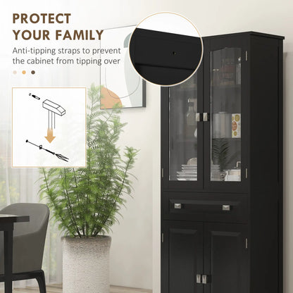 63" 4-Door Kitchen Pantry Cabinet, Adjustable Shelves, Black Kitchen Pantry Cabinets at Gallery Canada