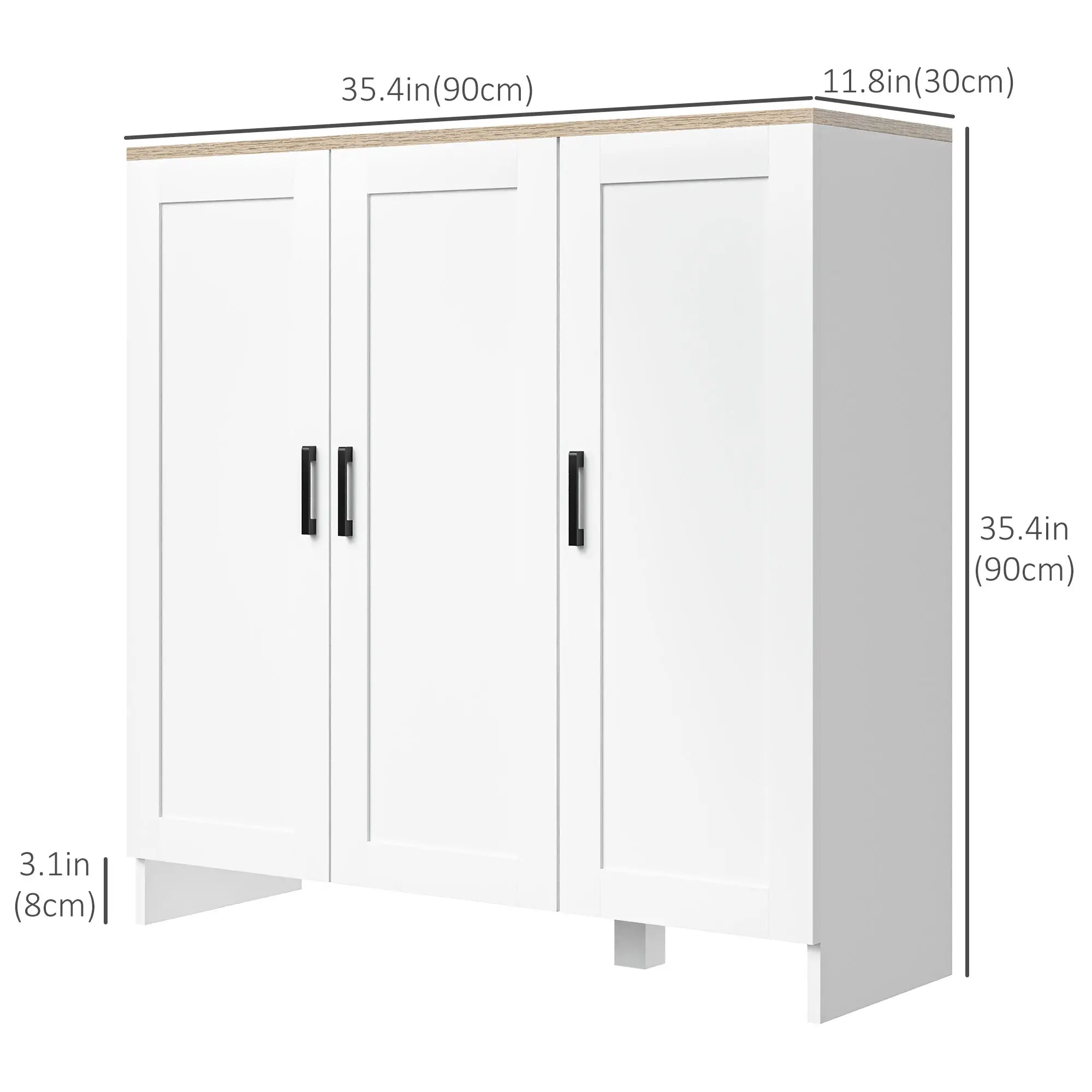 Modern Sideboard Buffet Cabinet, 3 Doors Adjustable Shelves, White Bar Cabinets at Gallery Canada