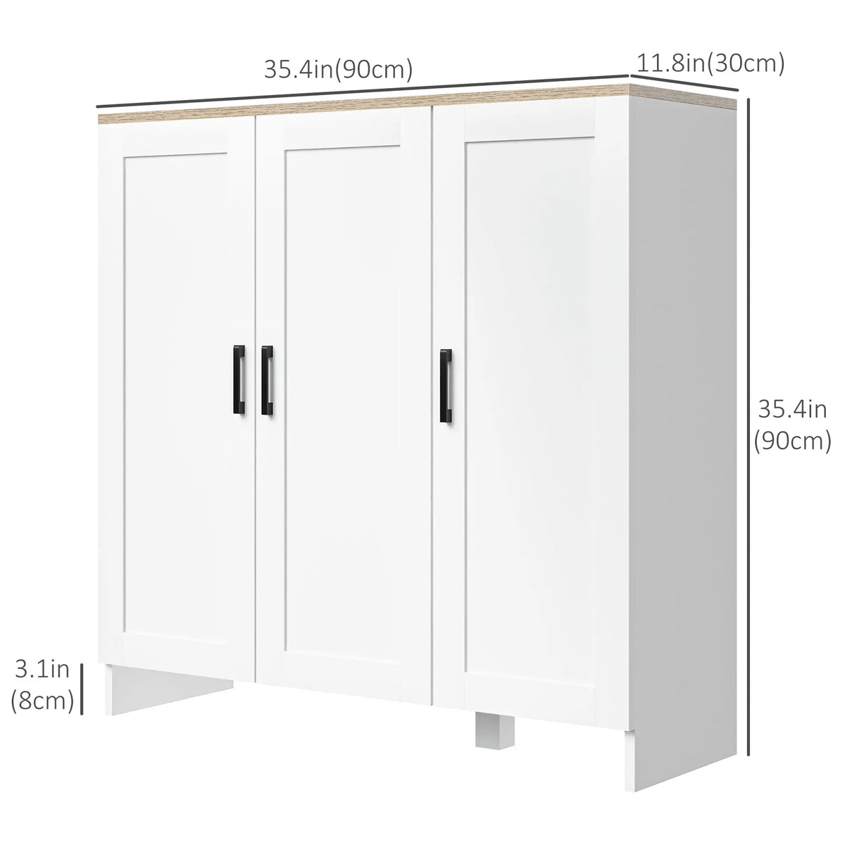 Modern Sideboard Buffet Cabinet, 3 Doors Adjustable Shelves, White Bar Cabinets at Gallery Canada