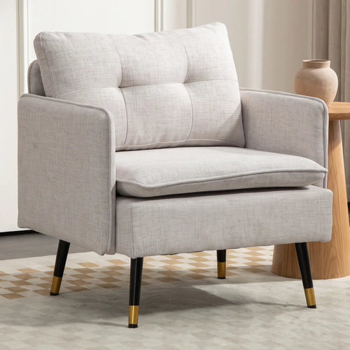 Modern Armchair, Upholstered Accent Chair, Tufted Back, Steel Legs, Cream White